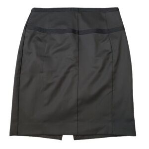 Express Design Black Studio Black Midi Skirt Leopard Lined Slit‎ Size 8